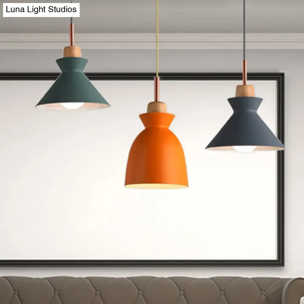 Modern Multi-Color Cone and Dome Pendant Light with 3 Metal Lights - Linear/Round Canopy