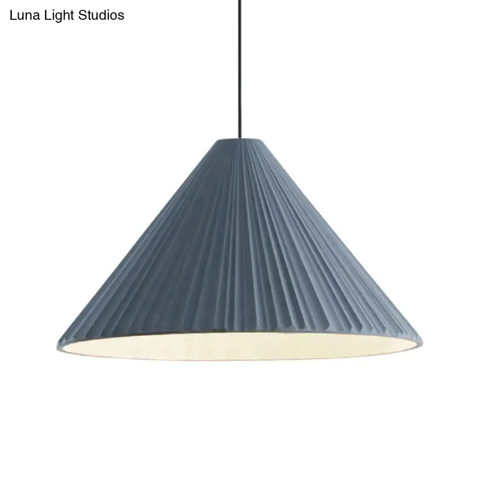 Modern Nordic Style Conic Pendant Light in Blue/Pink/White - Ribbed Design, 12.5"/16.5" Width - Ideal for Bedroom