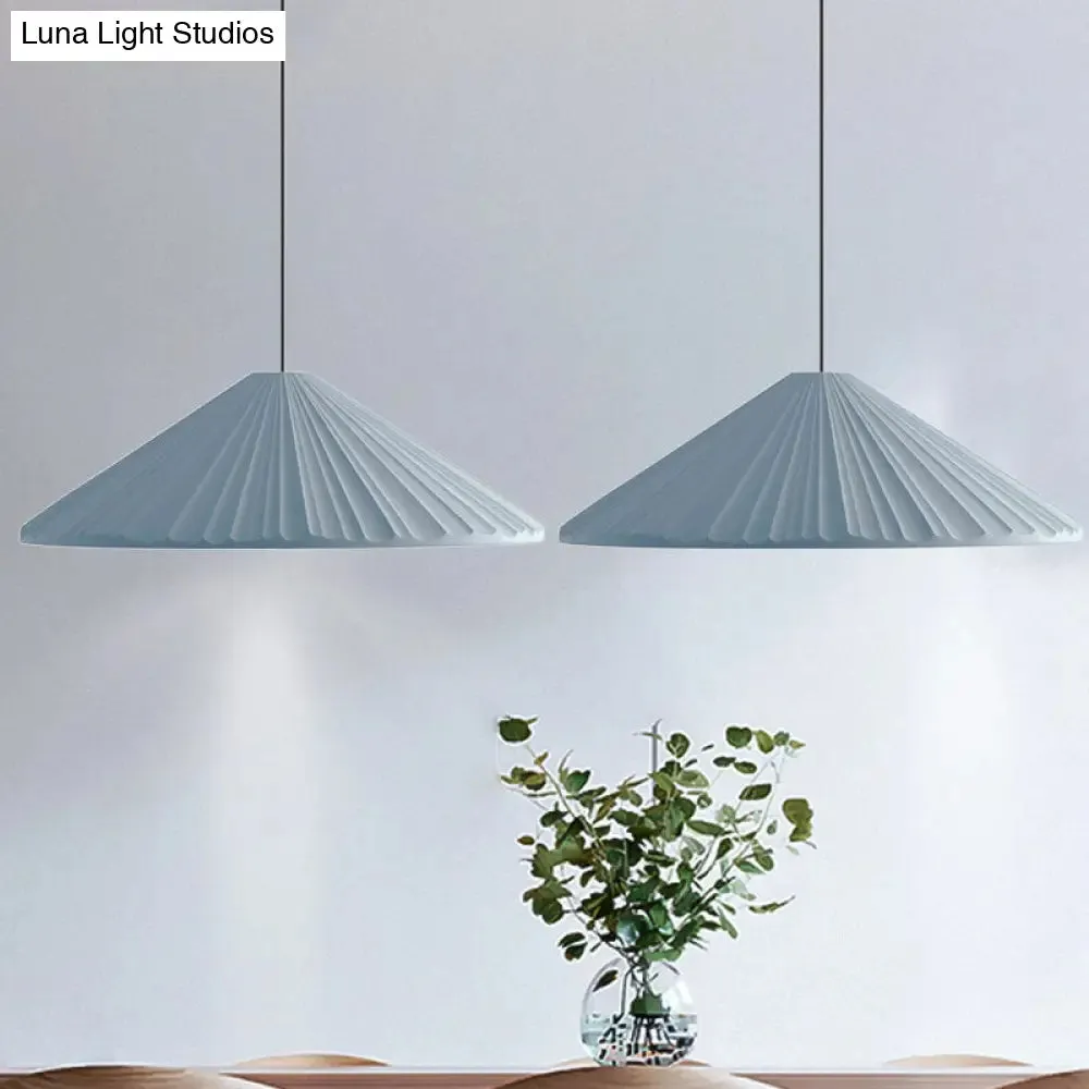 Modern Nordic Style Conic Pendant Light in Blue/Pink/White - Ribbed Design, 12.5"/16.5" Width - Ideal for Bedroom