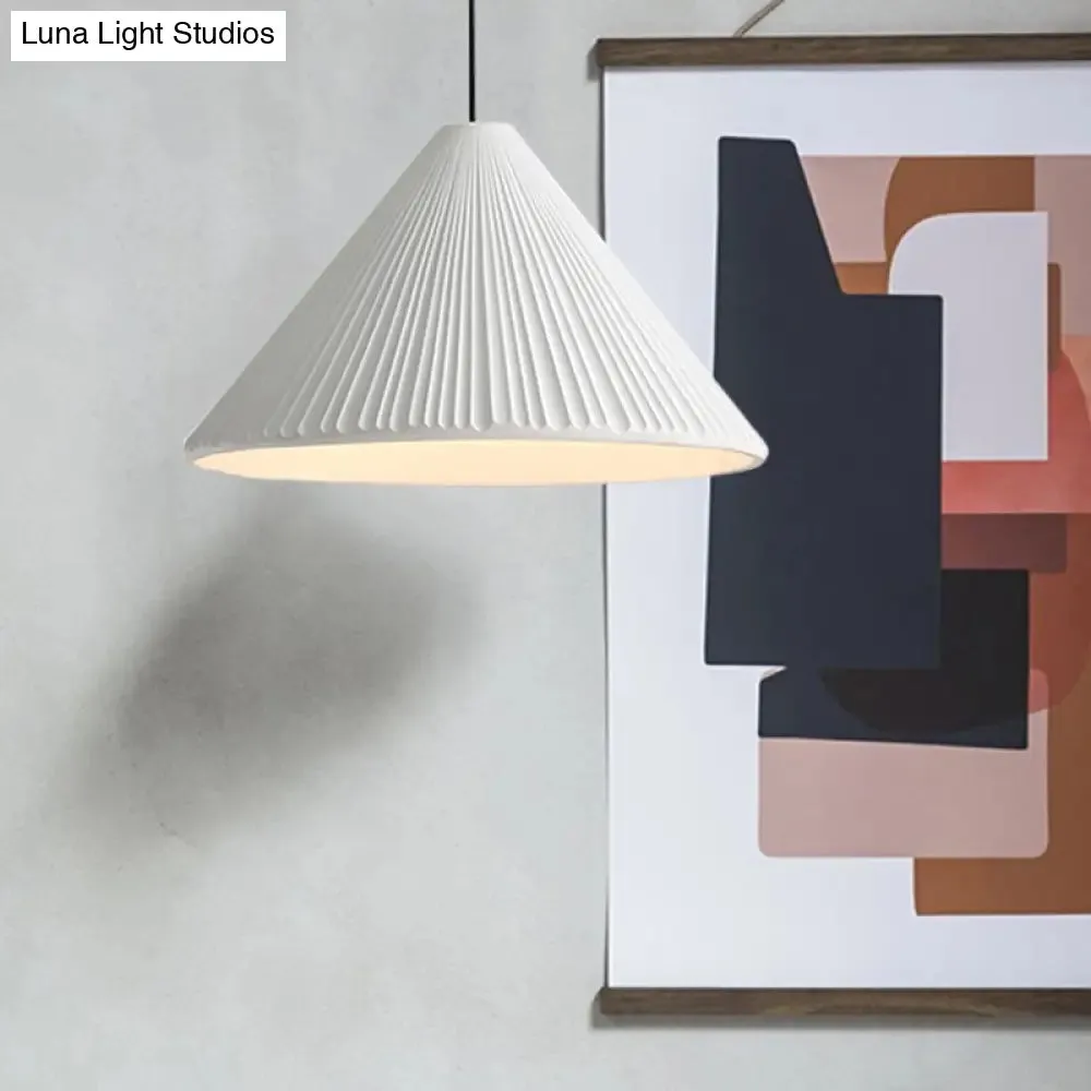 Modern Nordic Style Conic Pendant Light in Blue/Pink/White - Ribbed Design, 12.5"/16.5" Width - Ideal for Bedroom