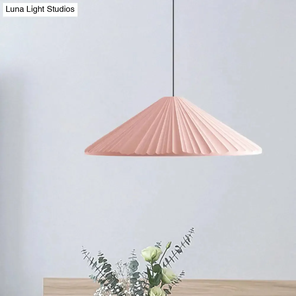 Modern Nordic Style Conic Pendant Light in Blue/Pink/White - Ribbed Design, 12.5"/16.5" Width - Ideal for Bedroom
