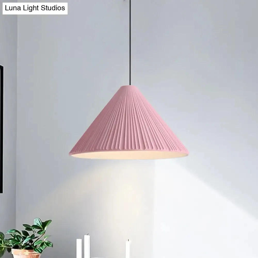 Modern Nordic Style Conic Pendant Light in Blue/Pink/White - Ribbed Design, 12.5"/16.5" Width - Ideal for Bedroom
