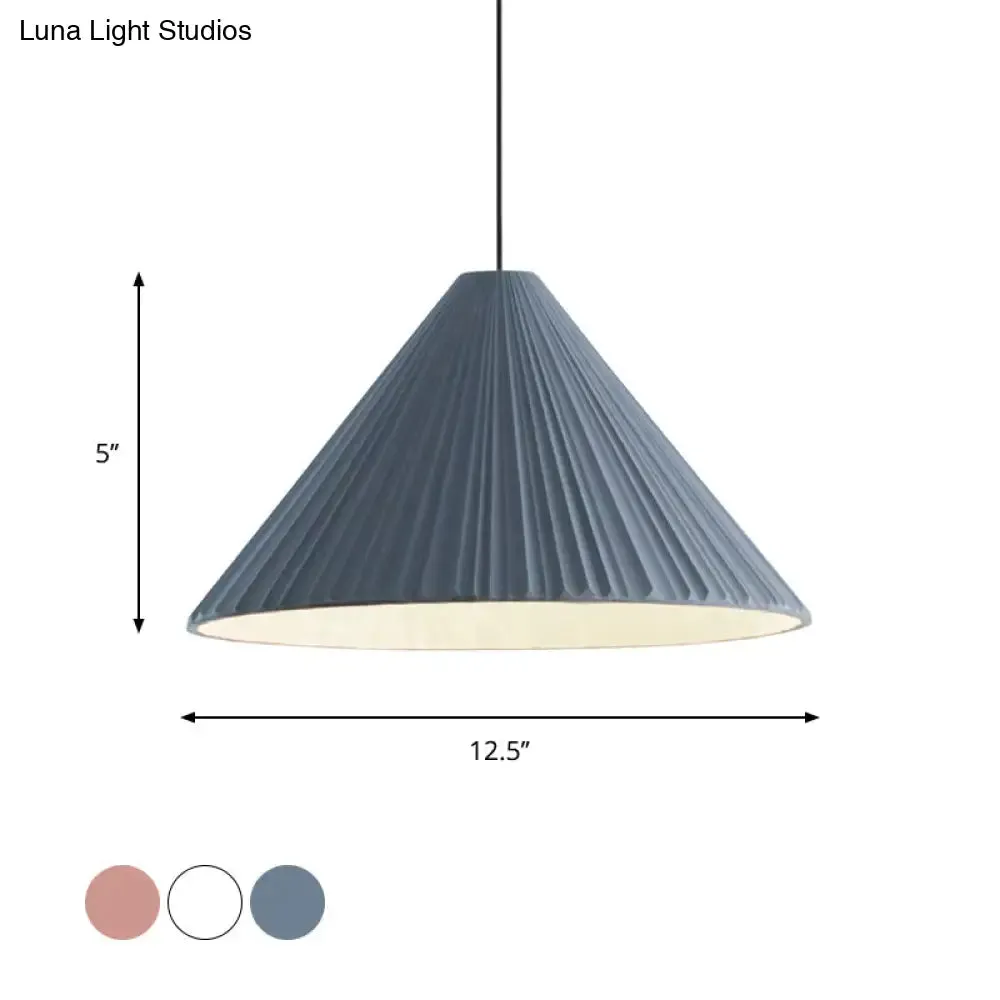 Modern Nordic Style Conic Pendant Light in Blue/Pink/White - Ribbed Design, 12.5"/16.5" Width - Ideal for Bedroom