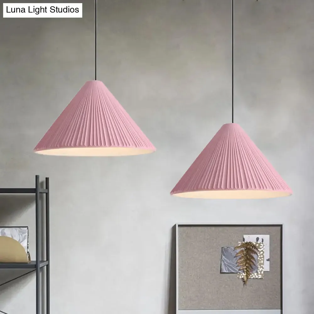 Modern Nordic Style Conic Pendant Light in Blue/Pink/White - Ribbed Design, 12.5"/16.5" Width - Ideal for Bedroom