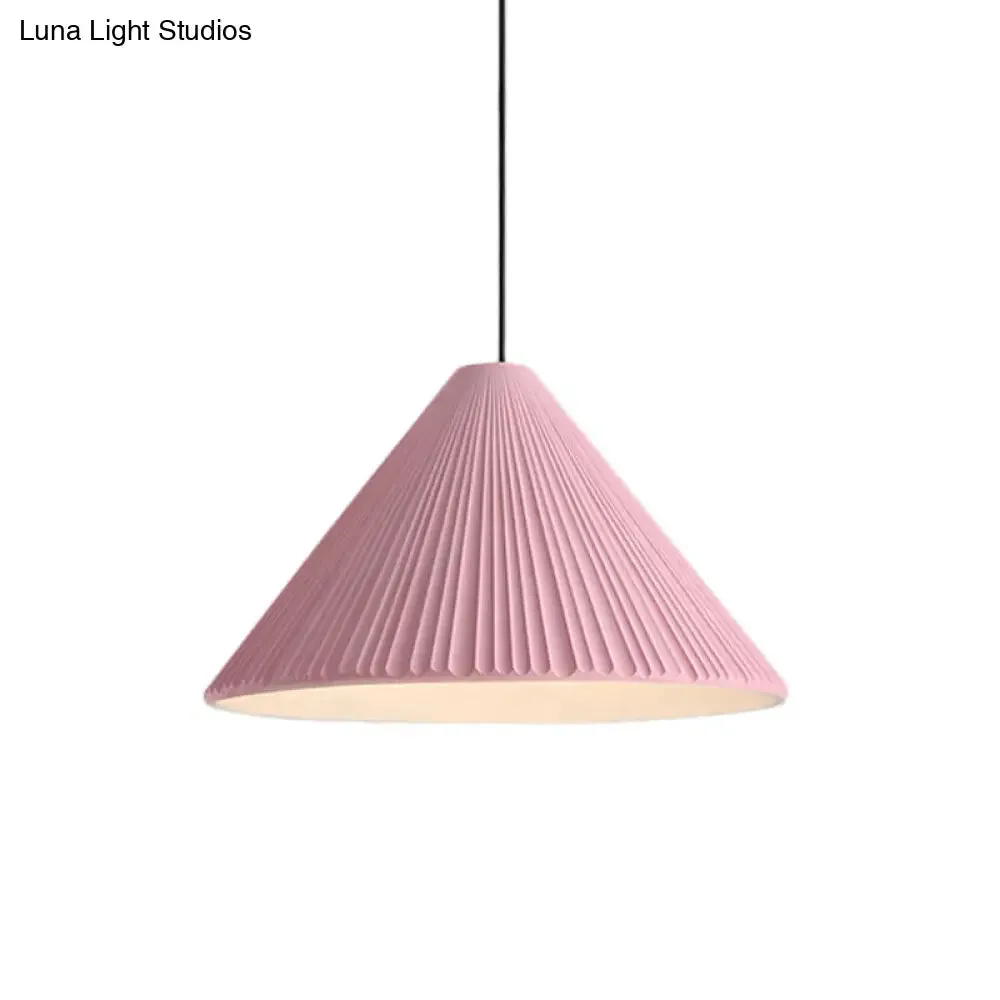 Modern Nordic Style Conic Pendant Light in Blue/Pink/White - Ribbed Design, 12.5"/16.5" Width - Ideal for Bedroom