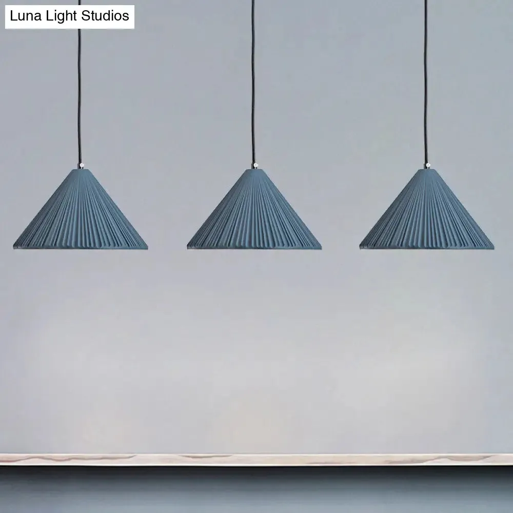 Modern Nordic Style Conic Pendant Light in Blue/Pink/White - Ribbed Design, 12.5"/16.5" Width - Ideal for Bedroom