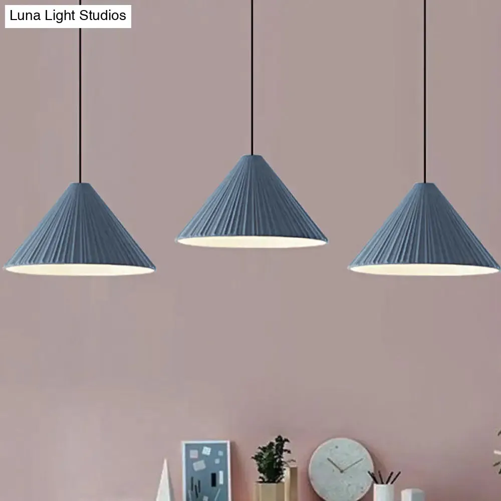 Modern Nordic Style Conic Pendant Light in Blue/Pink/White - Ribbed Design, 12.5"/16.5" Width - Ideal for Bedroom