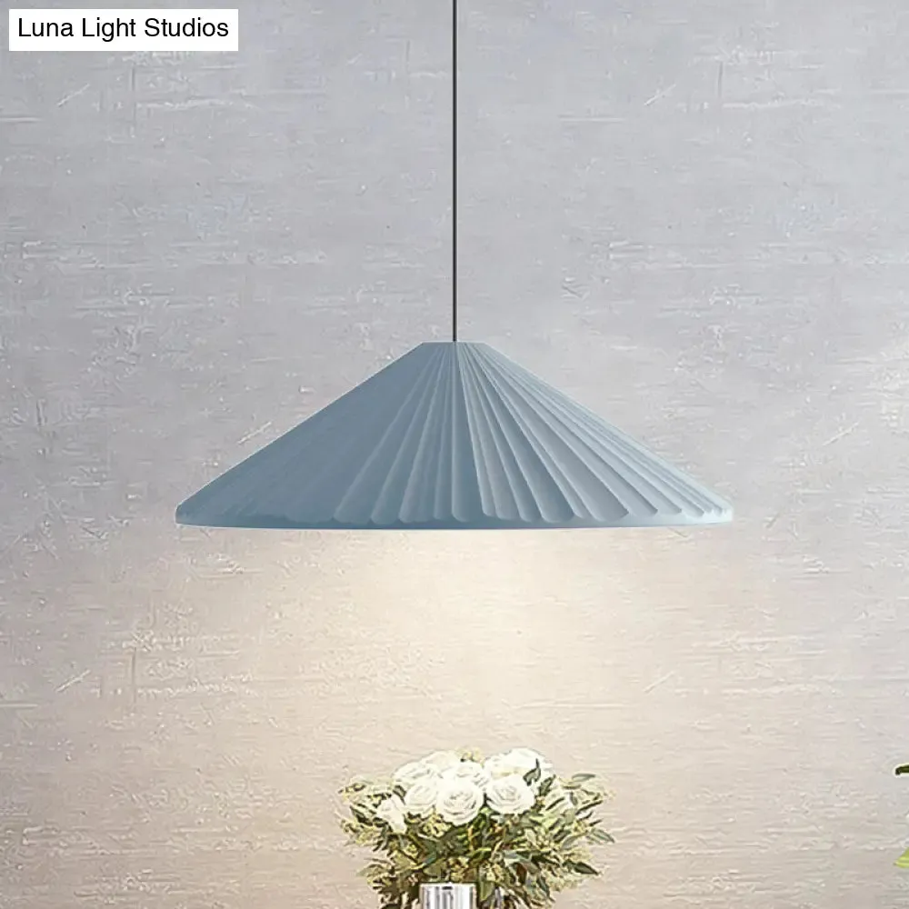 Modern Nordic Style Conic Pendant Light in Blue/Pink/White - Ribbed Design, 12.5"/16.5" Width - Ideal for Bedroom