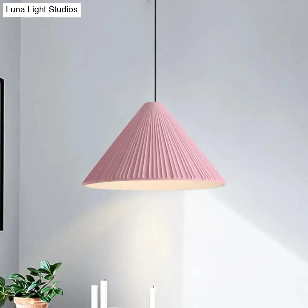Modern Nordic Style Conic Pendant Light in Blue/Pink/White - Ribbed Design, 12.5"/16.5" Width - Ideal for Bedroom