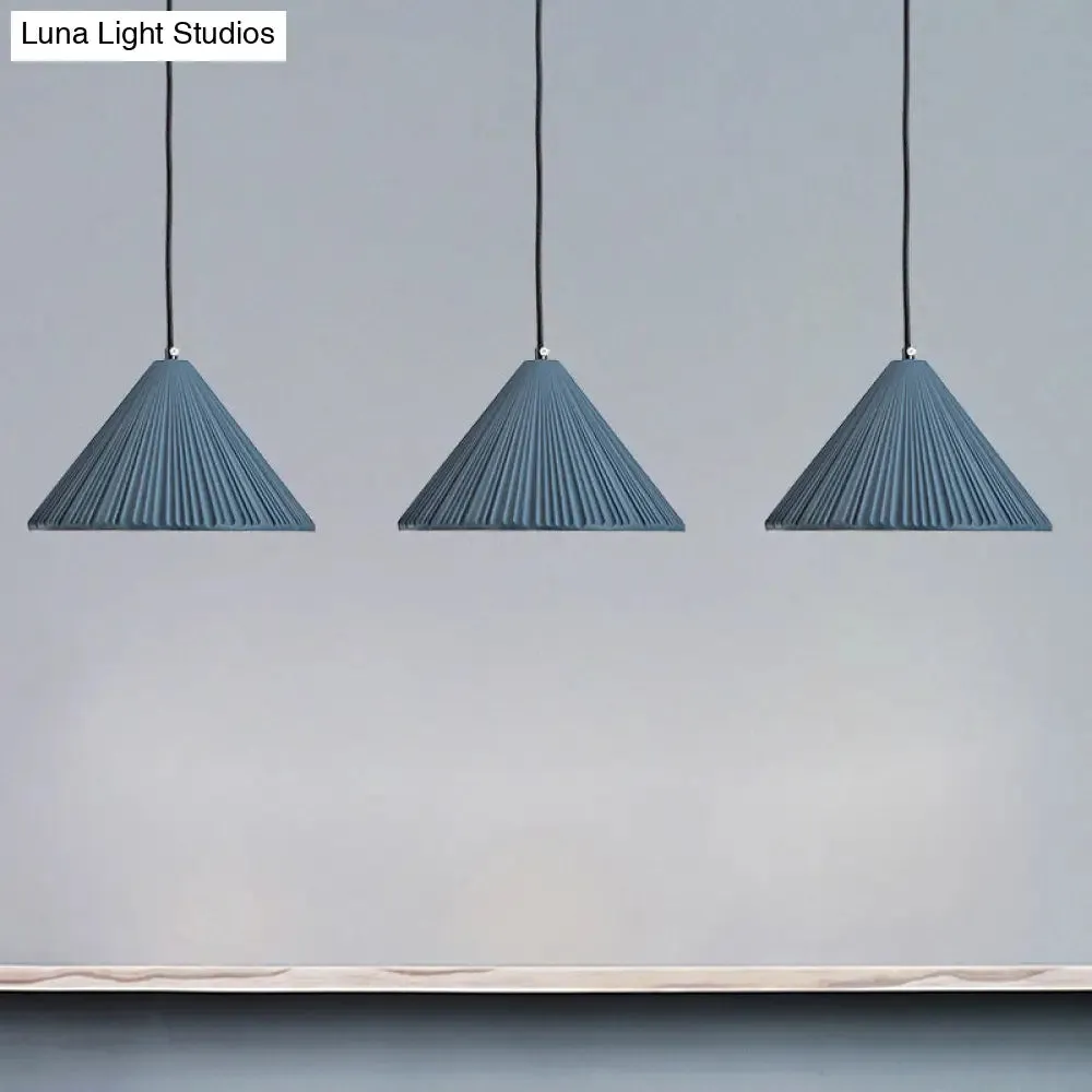 Modern Nordic Style Conic Pendant Light in Blue/Pink/White - Ribbed Design, 12.5"/16.5" Width - Ideal for Bedroom