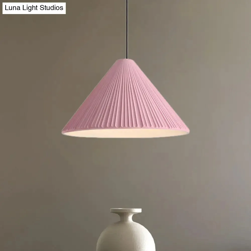 Modern Nordic Style Conic Pendant Light in Blue/Pink/White - Ribbed Design, 12.5"/16.5" Width - Ideal for Bedroom