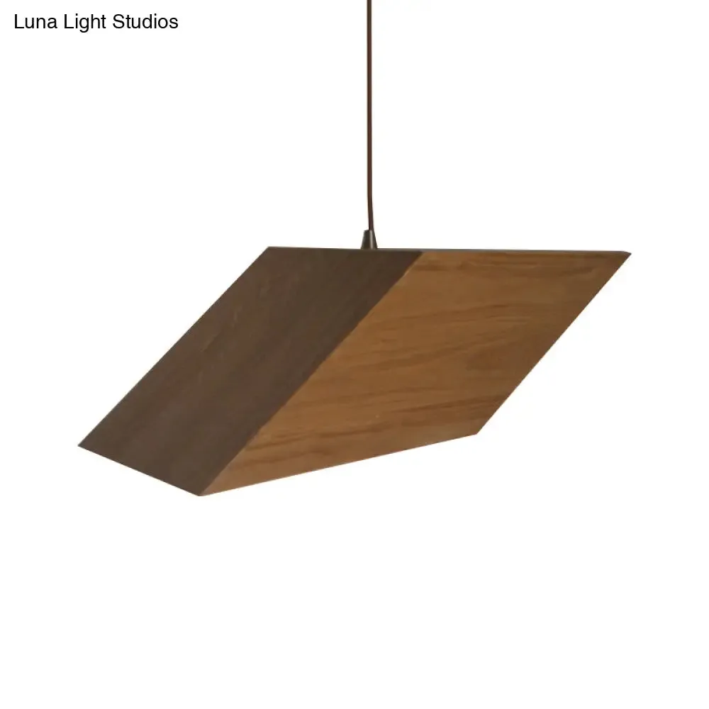 Modern Triangular Prism Wood Pendant - 1 Light Beige Hanging Light Kit