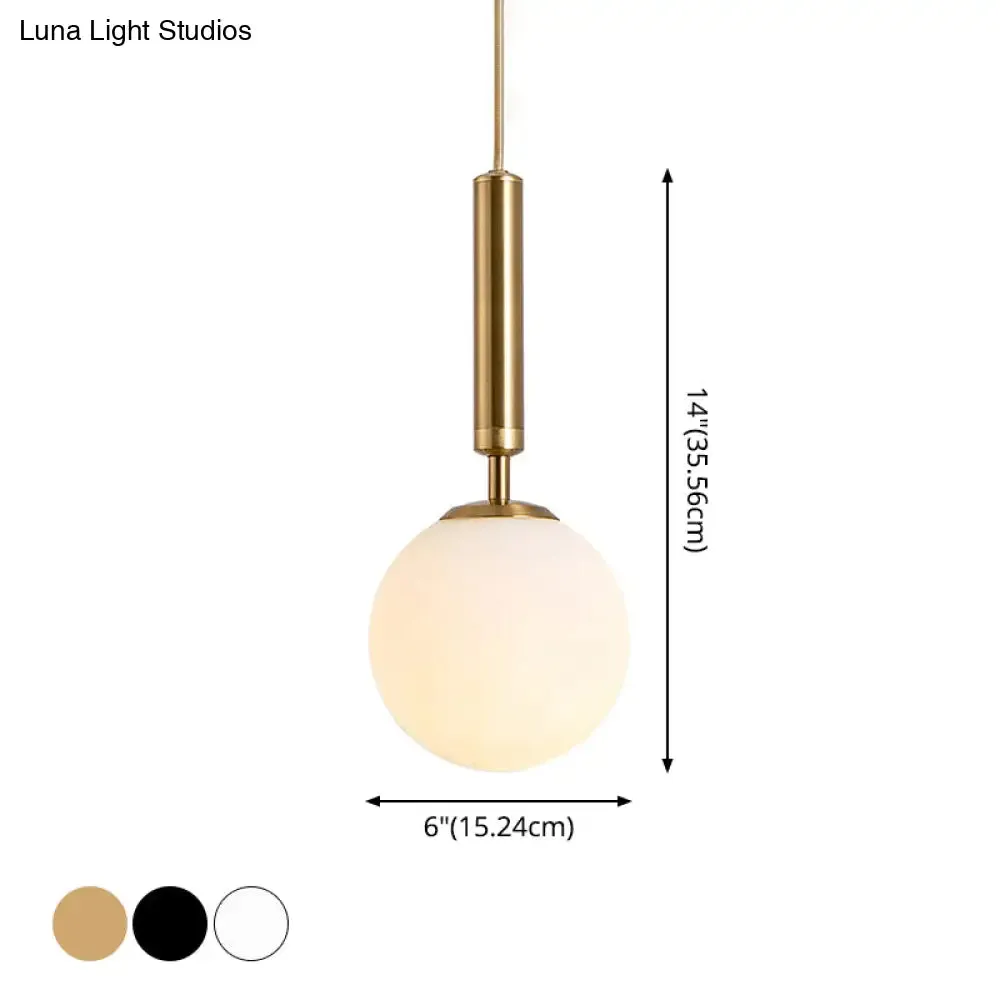 Modern White Glass Pendant Lamp for Bedroom - Globe Hanging Ceiling Light