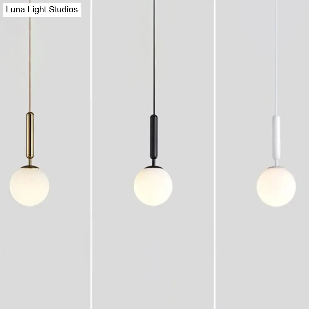 Modern White Glass Pendant Lamp for Bedroom - Globe Hanging Ceiling Light