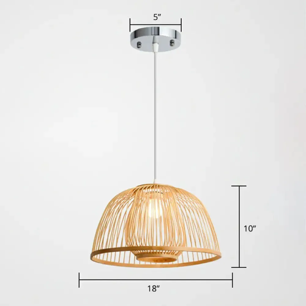 Modern Wood Domed Ceiling Pendant: Bamboo Suspension Lamp with Cage Inner