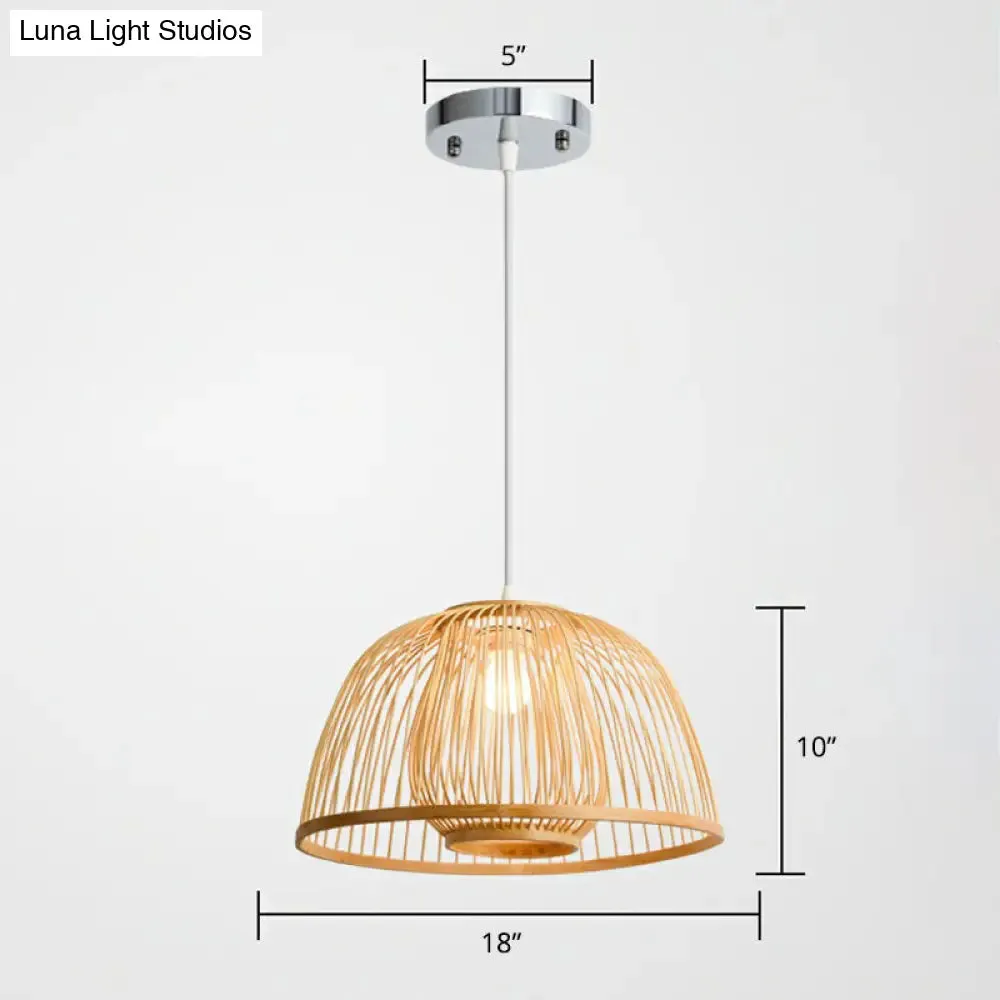 Modern Wood Domed Ceiling Pendant: Bamboo Suspension Lamp with Cage Inner