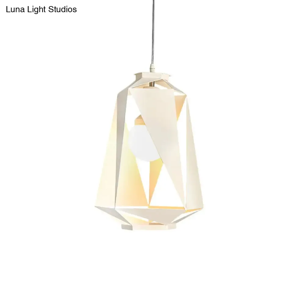 Modernist Metal Diamond Pendant Lamp - 1 Light, White Finish, Hollow-Out Design - Ceiling Hanging Fixture