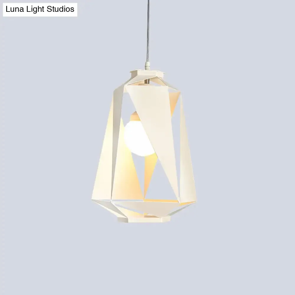 Modernist Metal Diamond Pendant Lamp - 1 Light, White Finish, Hollow-Out Design - Ceiling Hanging Fixture