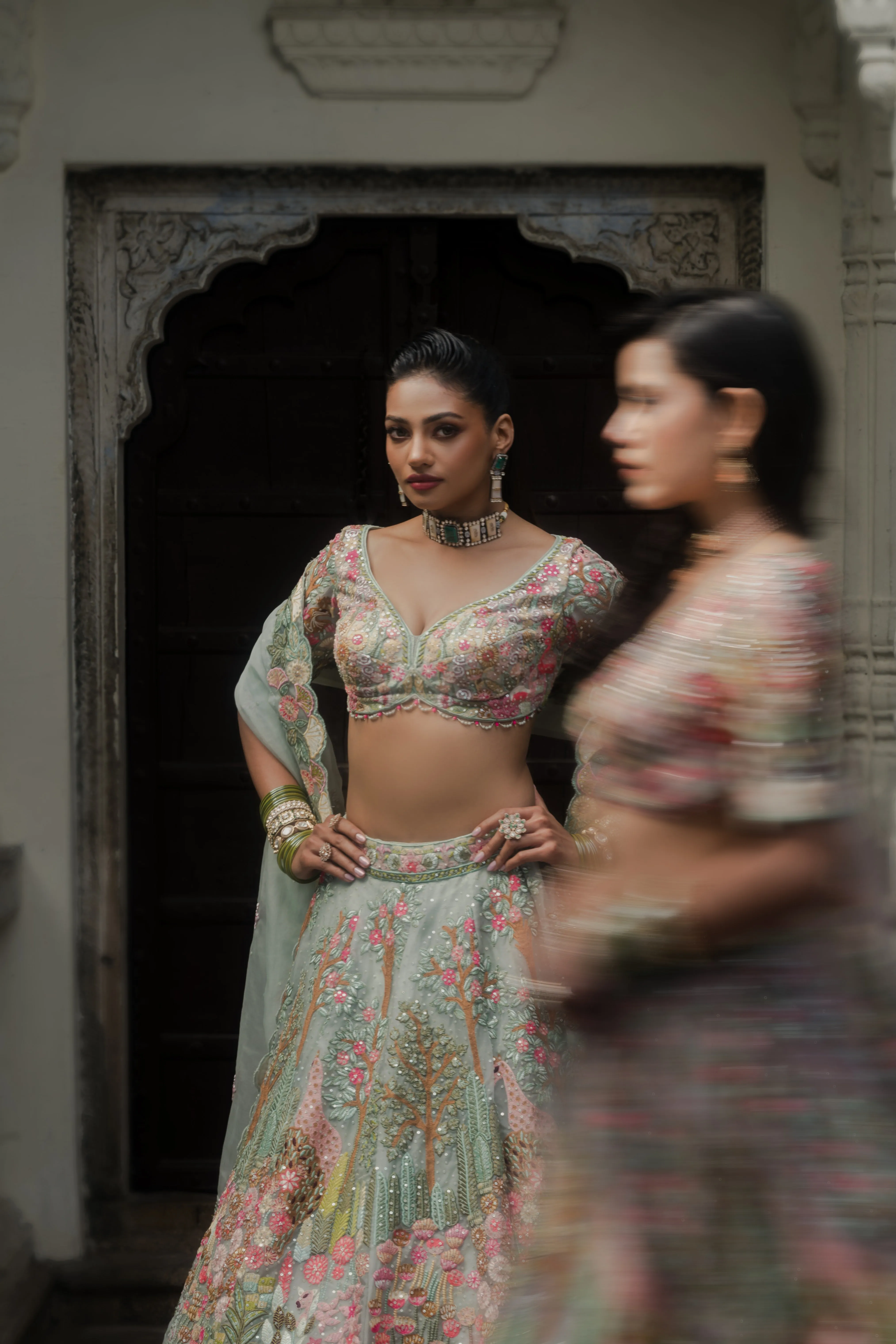 Multicolor Organza Lehenga with Thread & Sequin Embroidery