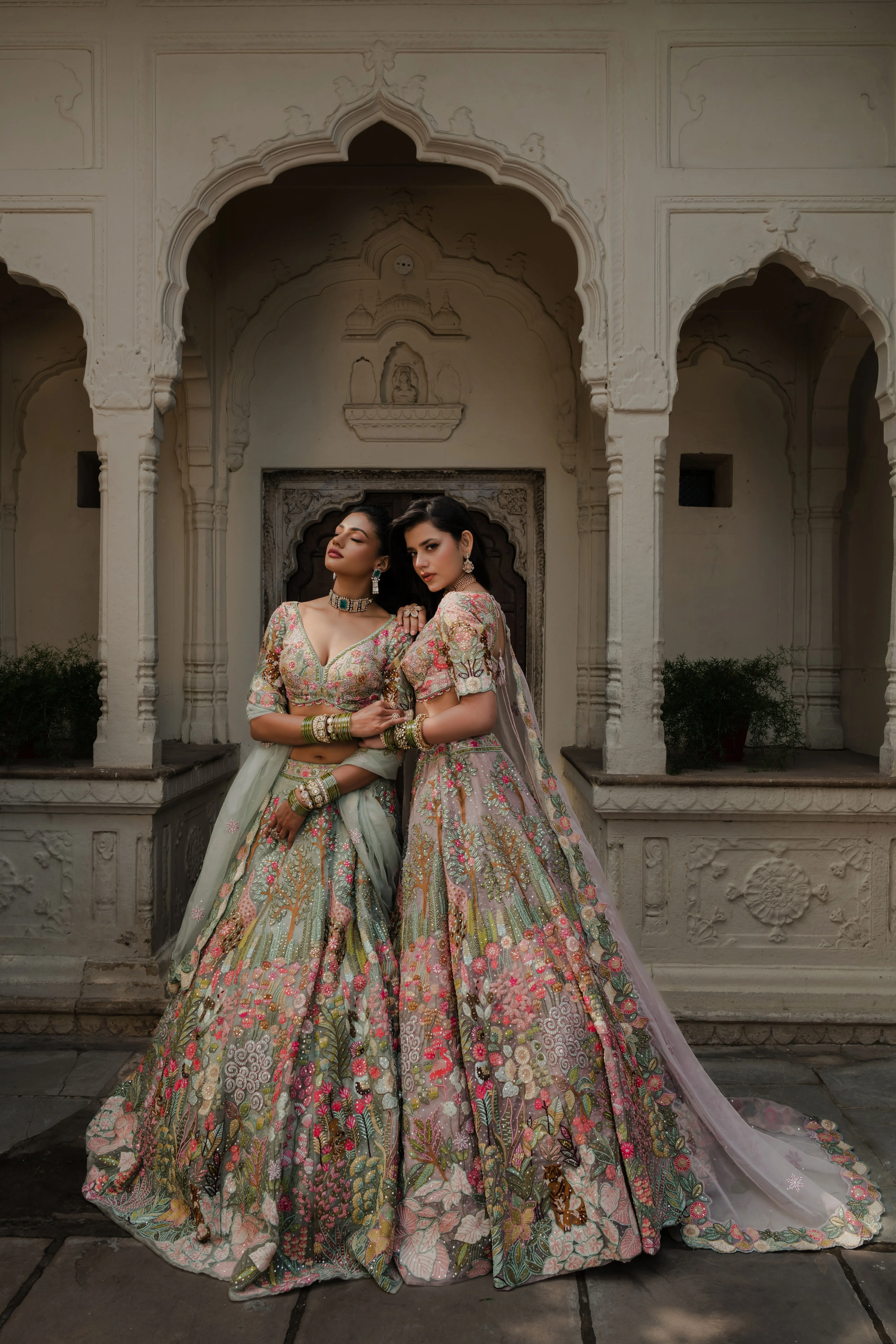 Multicolor Organza Lehenga with Thread & Sequin Embroidery