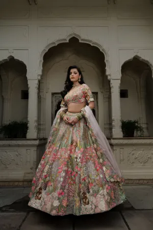 Multicolor Organza Lehenga with Thread & Sequin Embroidery