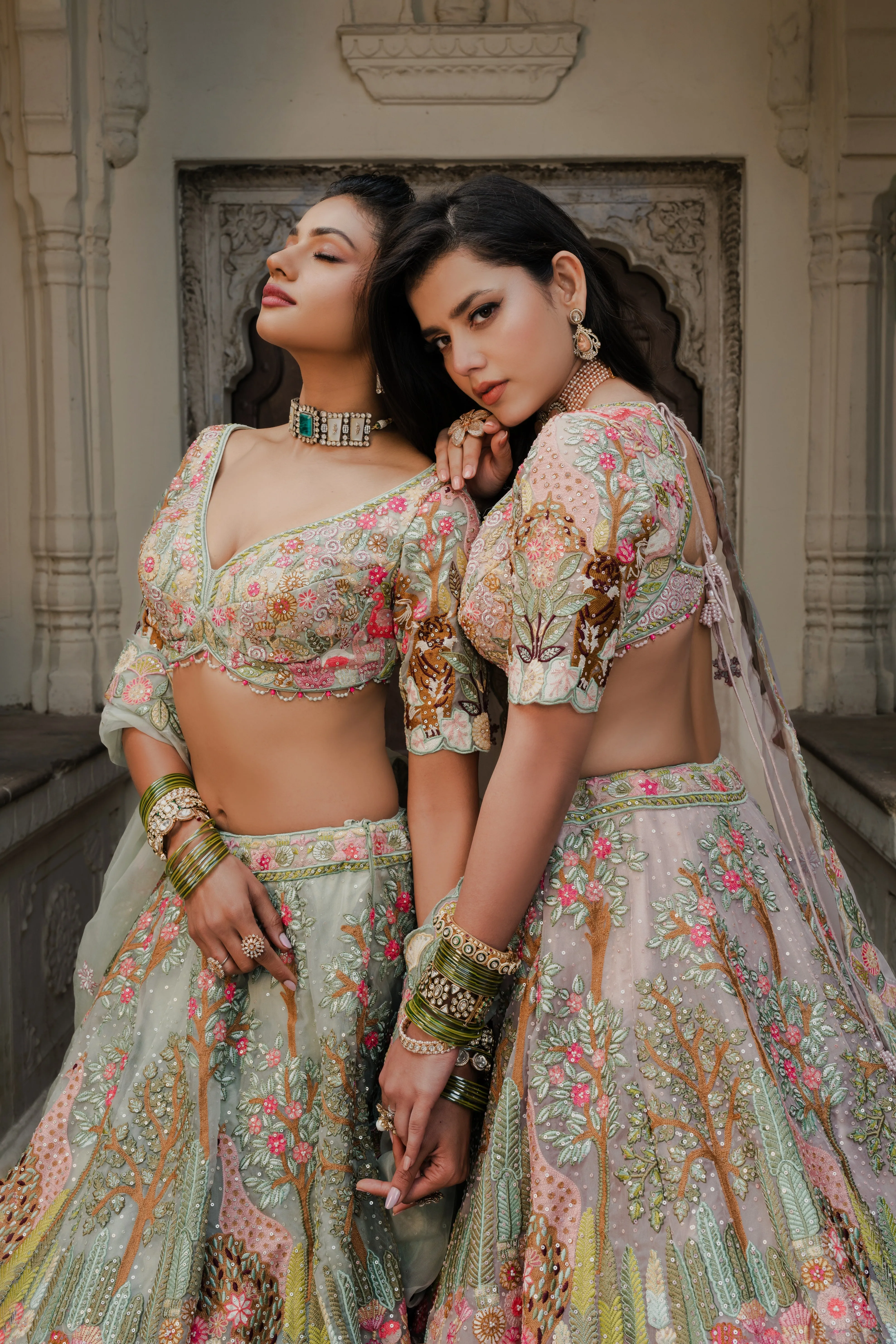 Multicolor Organza Lehenga with Thread & Sequin Embroidery