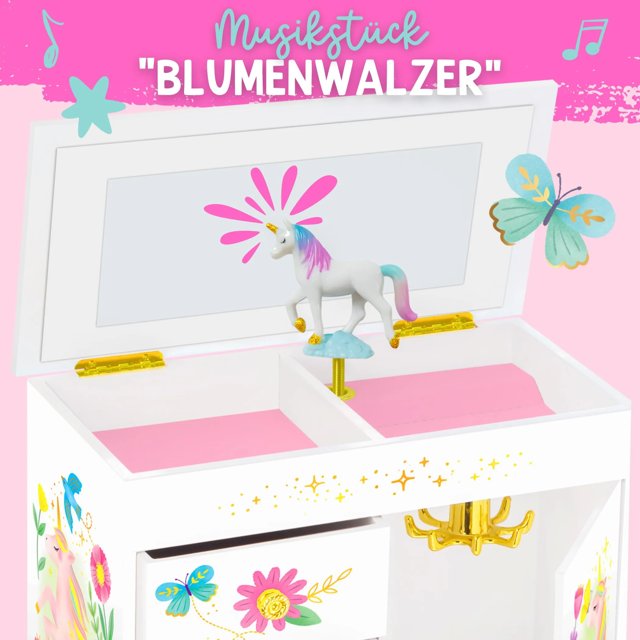 Musical children's music box with mirror