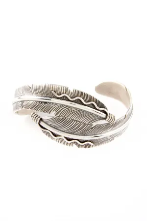 Navajo Double Feather Sterling Silver Cuff Bracelet