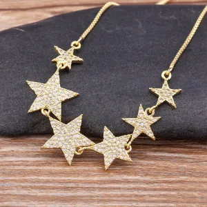 New Fashion Sparkle Star Shape Pendant Necklace Copper Zircon Elegant Women