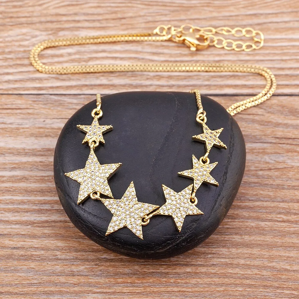 New Fashion Sparkle Star Shape Pendant Necklace Copper Zircon Elegant Women