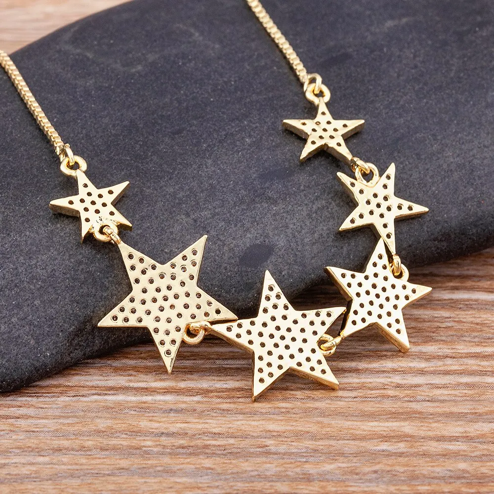 New Fashion Sparkle Star Shape Pendant Necklace Copper Zircon Elegant Women