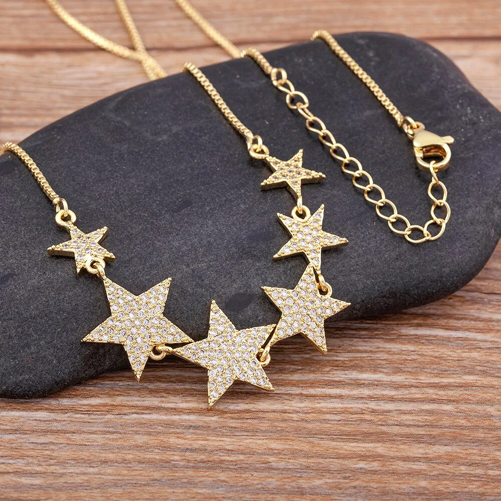 New Fashion Sparkle Star Shape Pendant Necklace Copper Zircon Elegant Women