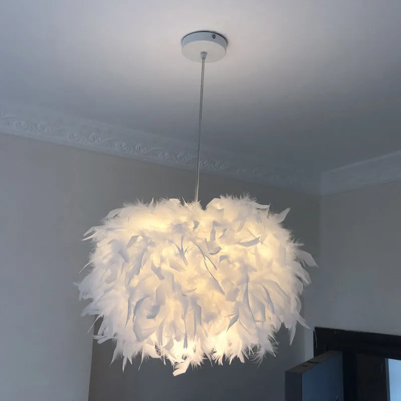Nordic Feather Pendant Lamp - Handcrafted Hemispherical Design, 1-Bulb White Hanging Light Kit (11"/15"/19.5" W)