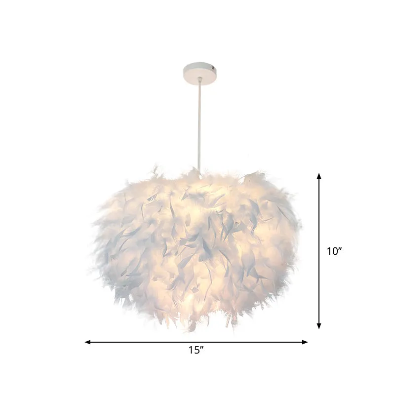 Nordic Feather Pendant Lamp - Handcrafted Hemispherical Design, 1-Bulb White Hanging Light Kit (11"/15"/19.5" W)