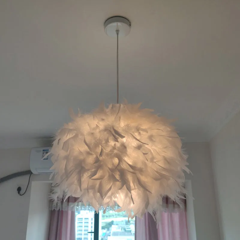 Nordic Feather Pendant Lamp - Handcrafted Hemispherical Design, 1-Bulb White Hanging Light Kit (11"/15"/19.5" W)