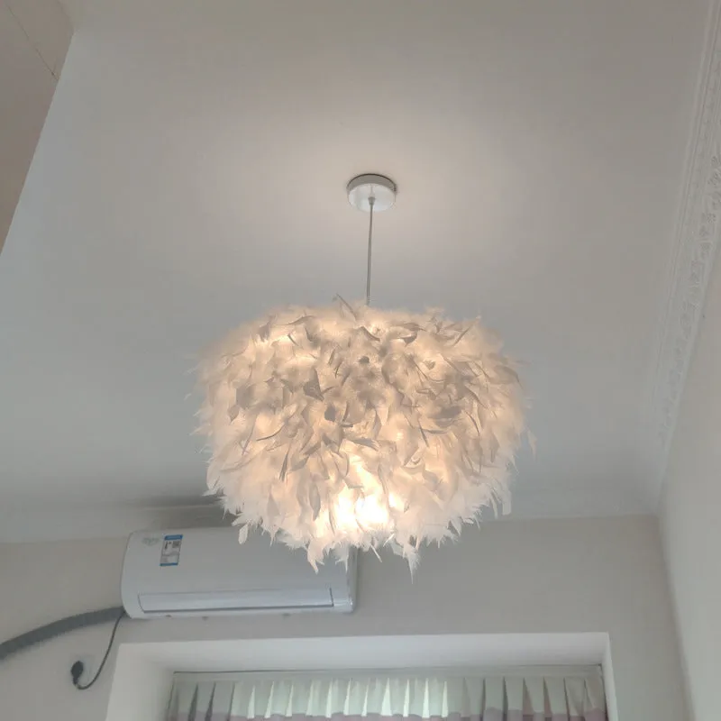 Nordic Feather Pendant Lamp - Handcrafted Hemispherical Design, 1-Bulb White Hanging Light Kit (11"/15"/19.5" W)
