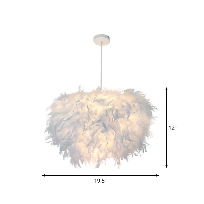 Nordic Feather Pendant Lamp - Handcrafted Hemispherical Design, 1-Bulb White Hanging Light Kit (11"/15"/19.5" W)