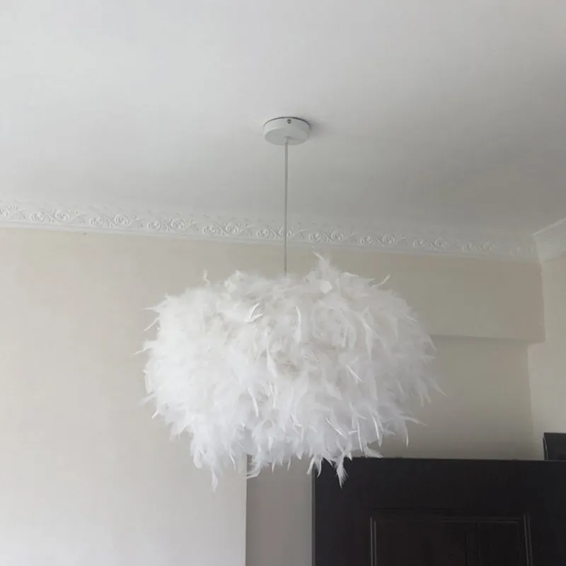 Nordic Feather Pendant Lamp - Handcrafted Hemispherical Design, 1-Bulb White Hanging Light Kit (11"/15"/19.5" W)