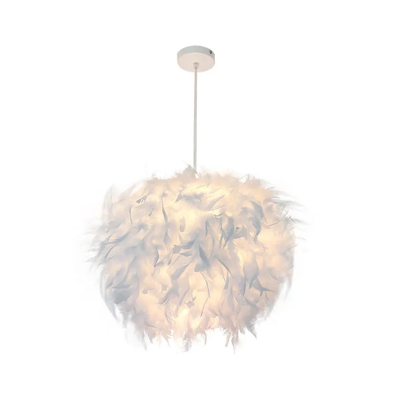 Nordic Feather Pendant Lamp - Handcrafted Hemispherical Design, 1-Bulb White Hanging Light Kit (11"/15"/19.5" W)