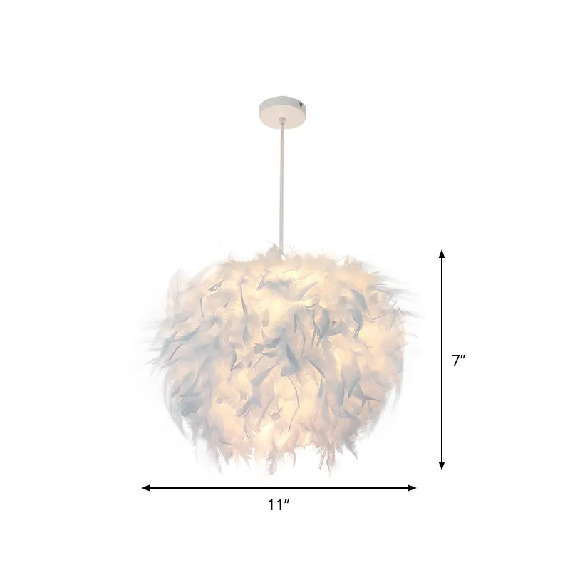 Nordic Feather Pendant Lamp - Handcrafted Hemispherical Design, 1-Bulb White Hanging Light Kit (11"/15"/19.5" W)