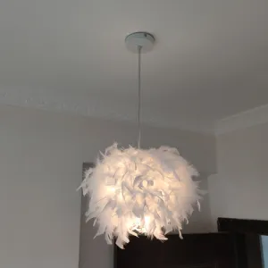 Nordic Feather Pendant Lamp - Handcrafted Hemispherical Design, 1-Bulb White Hanging Light Kit (11"/15"/19.5" W)