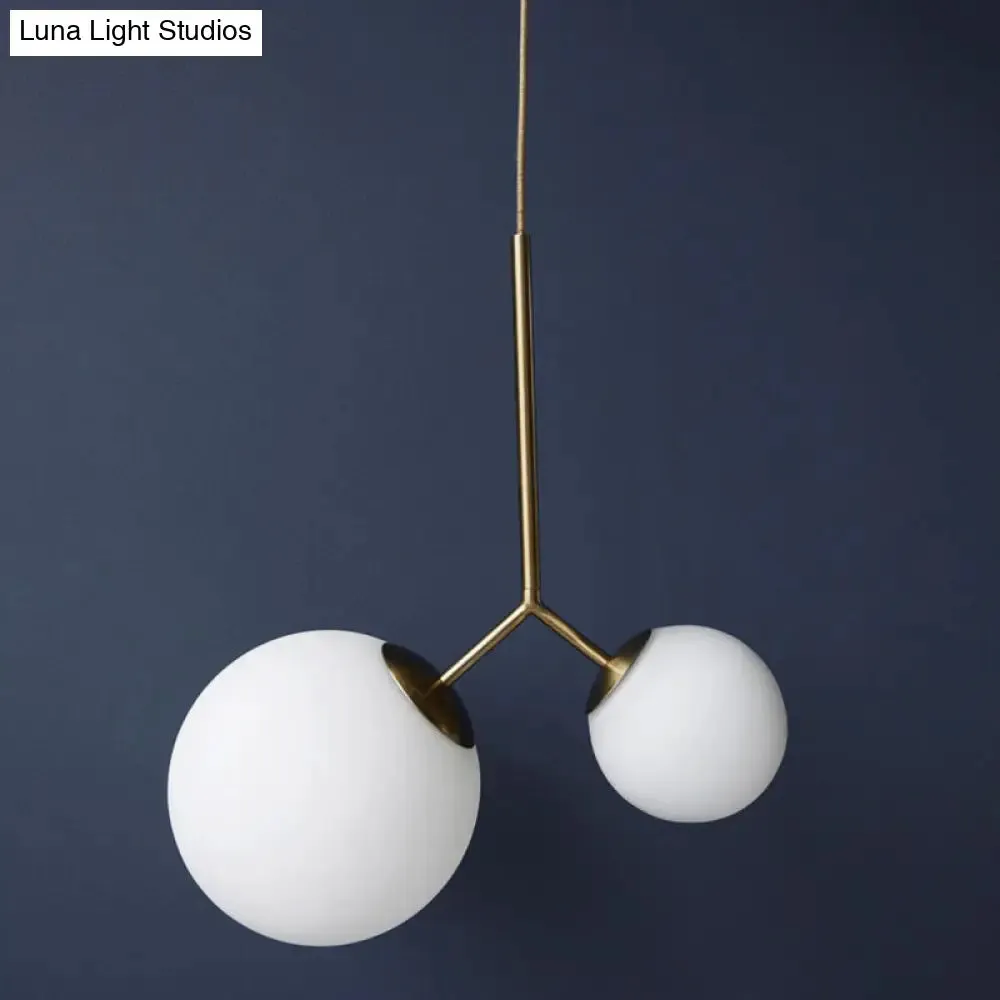 Nordic Gold Pendant Ceiling Light with Globe White Glass Shade - Set of 2
