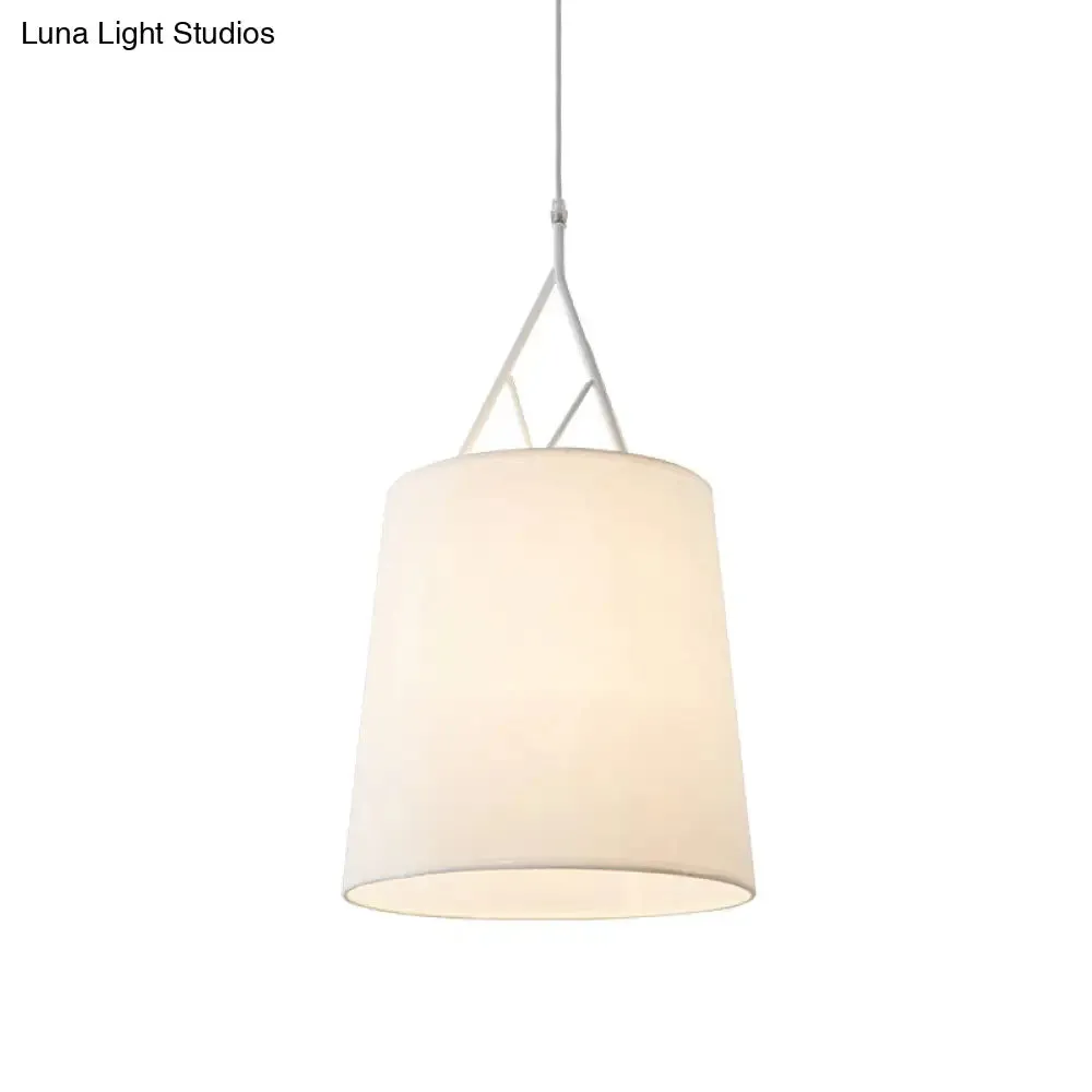 Nordic Hand Sewn Fabric Conic Pendant Lamp: Single Black/White Hanging Ceiling Light with Twig Arm