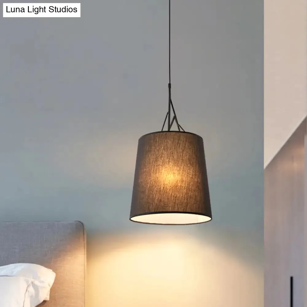 Nordic Hand Sewn Fabric Conic Pendant Lamp: Single Black/White Hanging Ceiling Light with Twig Arm
