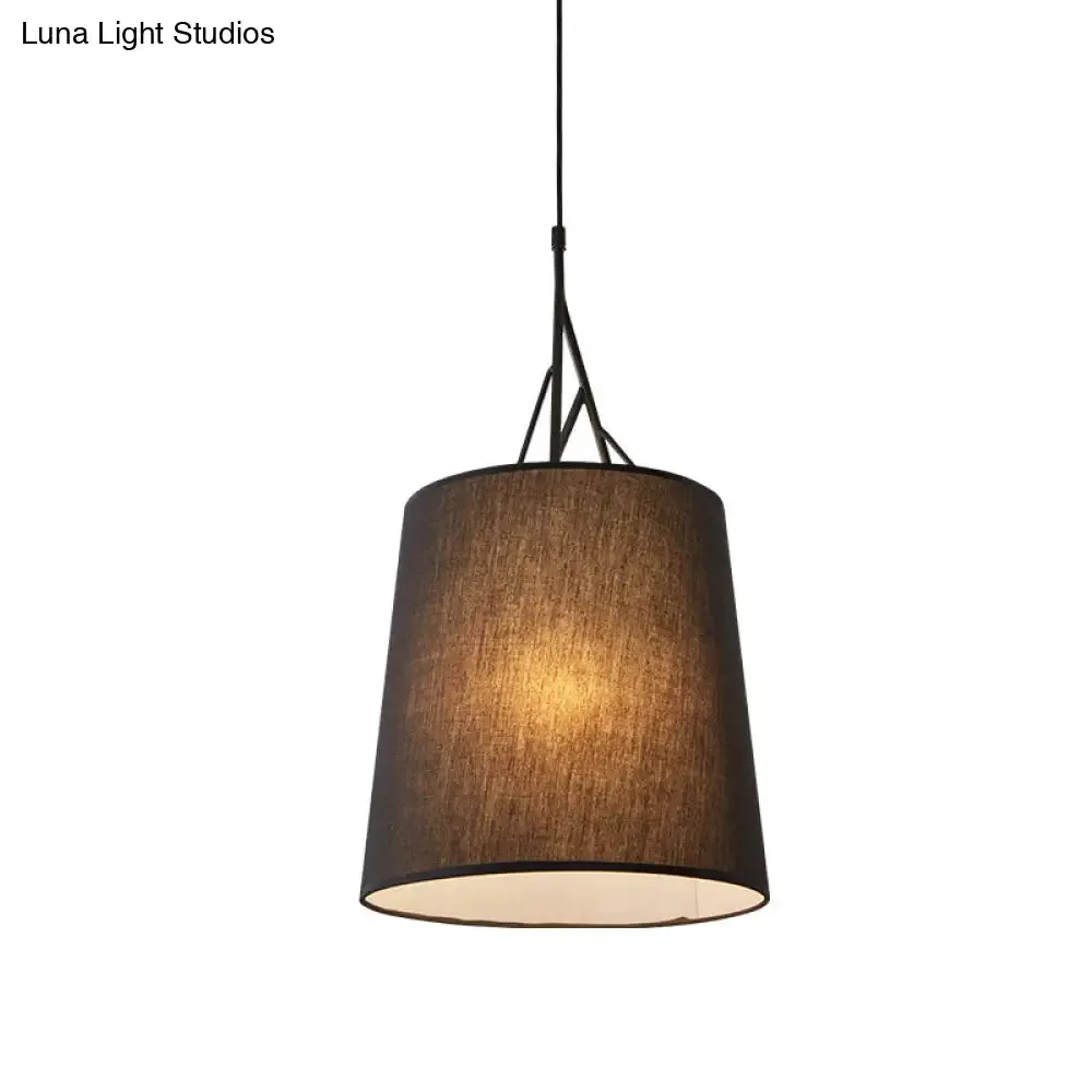 Nordic Hand Sewn Fabric Conic Pendant Lamp: Single Black/White Hanging Ceiling Light with Twig Arm