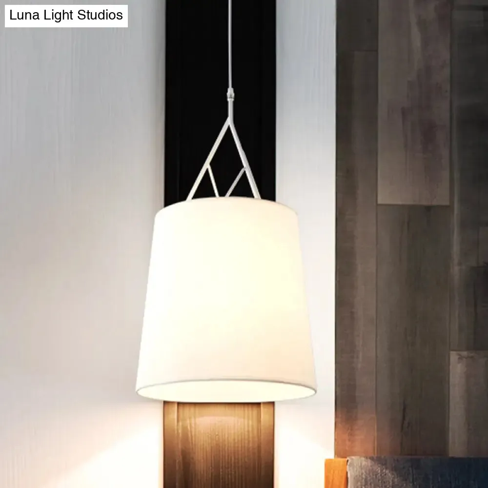 Nordic Hand Sewn Fabric Conic Pendant Lamp: Single Black/White Hanging Ceiling Light with Twig Arm