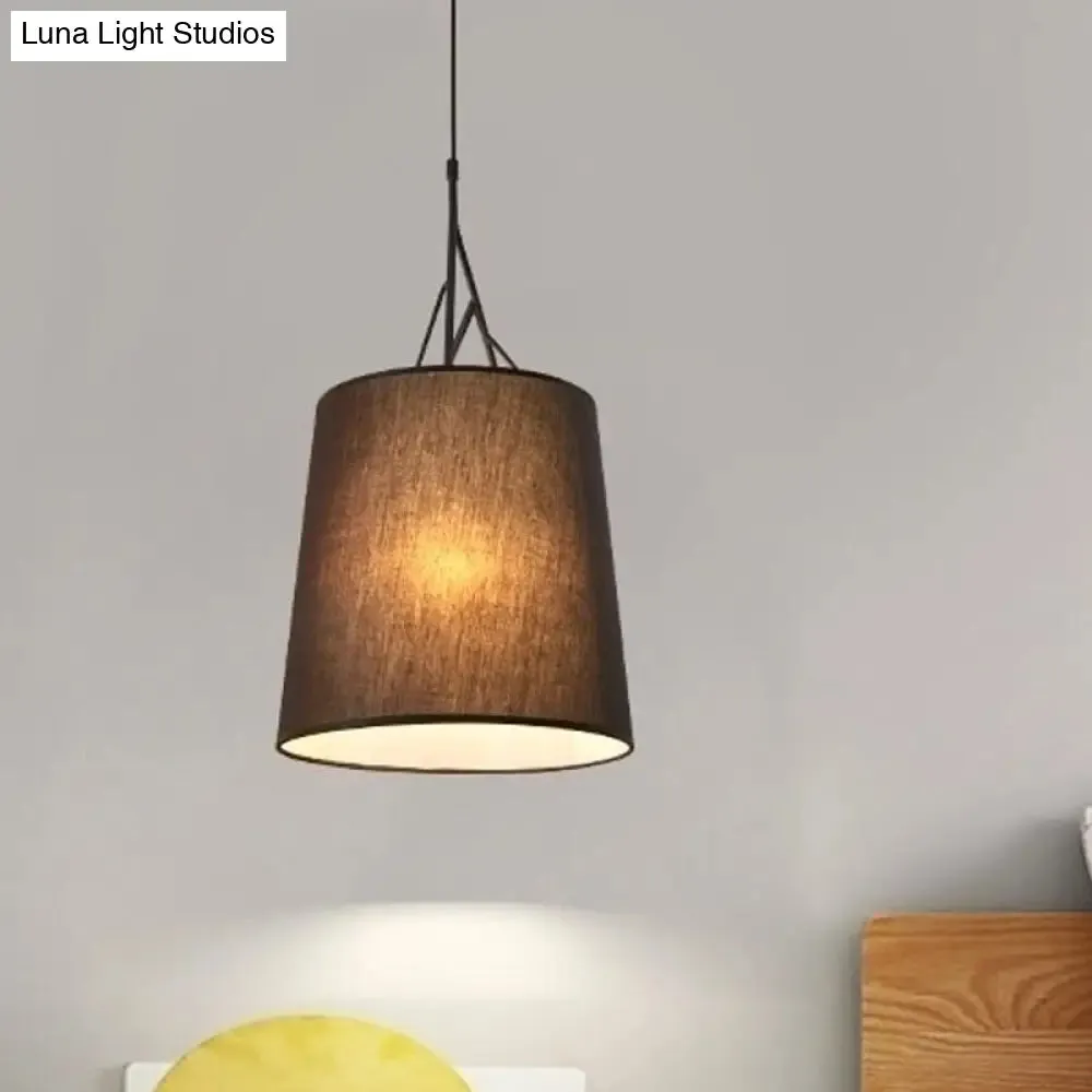 Nordic Hand Sewn Fabric Conic Pendant Lamp: Single Black/White Hanging Ceiling Light with Twig Arm