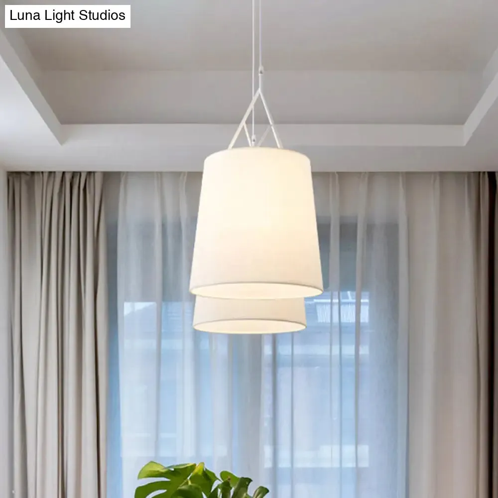 Nordic Hand Sewn Fabric Conic Pendant Lamp: Single Black/White Hanging Ceiling Light with Twig Arm