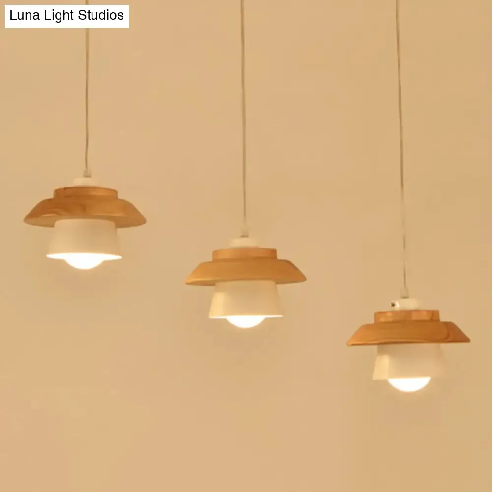 Nordic Saucer Cup Hanging Lamp - Metal & Wood Pendant Light Fixture