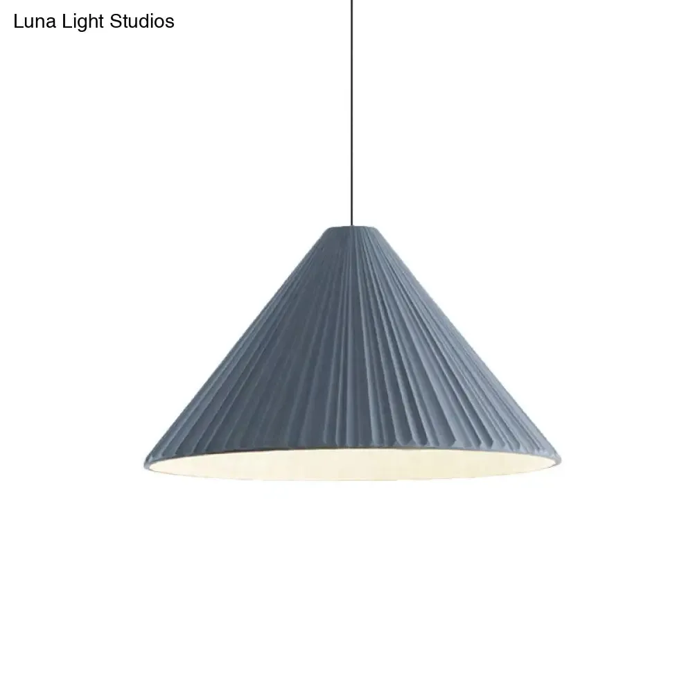 Nordic Style Ribbed Cone Pendant Light - White/Pink/Blue, 1 Light, Multiple Sizes - Living Room Hanging Lamp